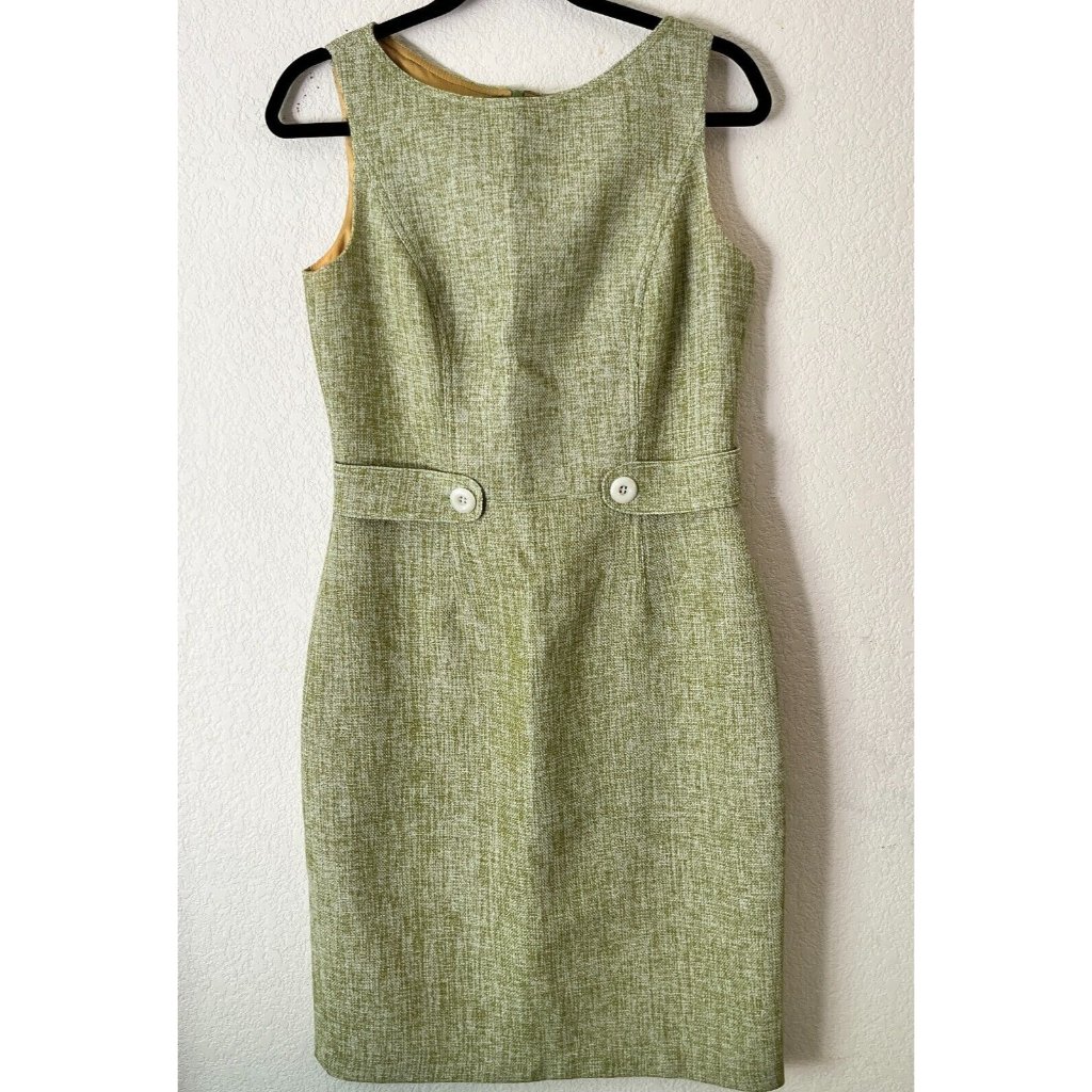 Vintage 1980's David Meister Womens Size 8 Green Sleeveless Shift Dress Lined